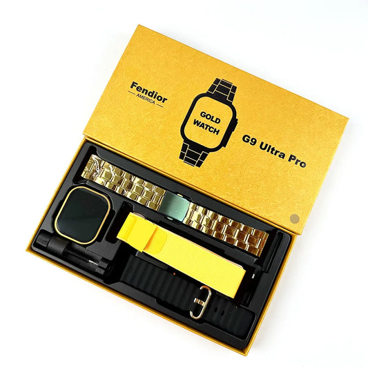 G9 Ultra Pro Smart Watch ( Golden Edition ) Smartwatch With 3 Straps